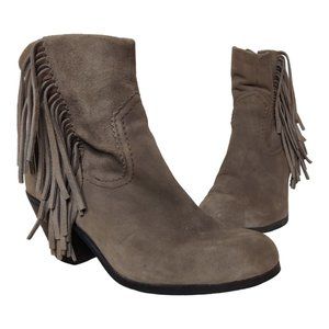 Sam Edelman Louie Ankle Fringe Suede Western Boot Taupe Gray